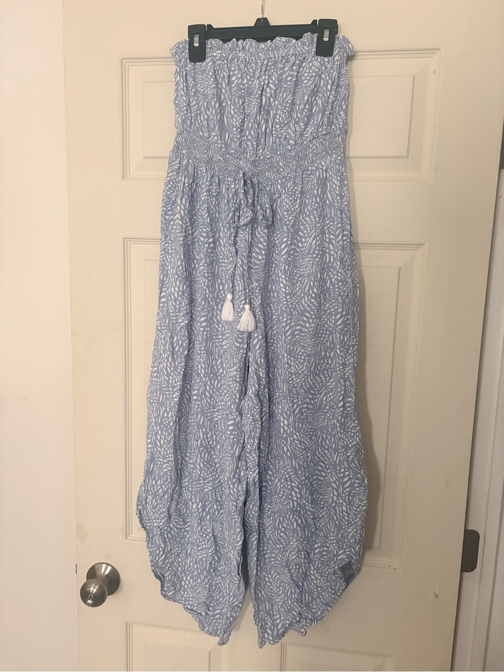 Japna Light Blue & White Strapless Jumpsuit with Tassel Tie